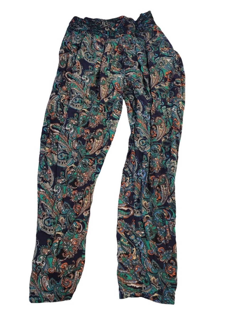 New Look Navy Paisley Skinny Pants with Teal & Orange Accents